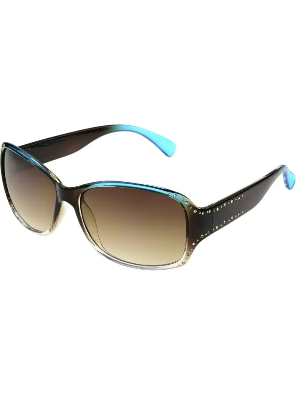 Stylish Women's Turquoise Studded Square Sunglasses with Blue Crystal Accents